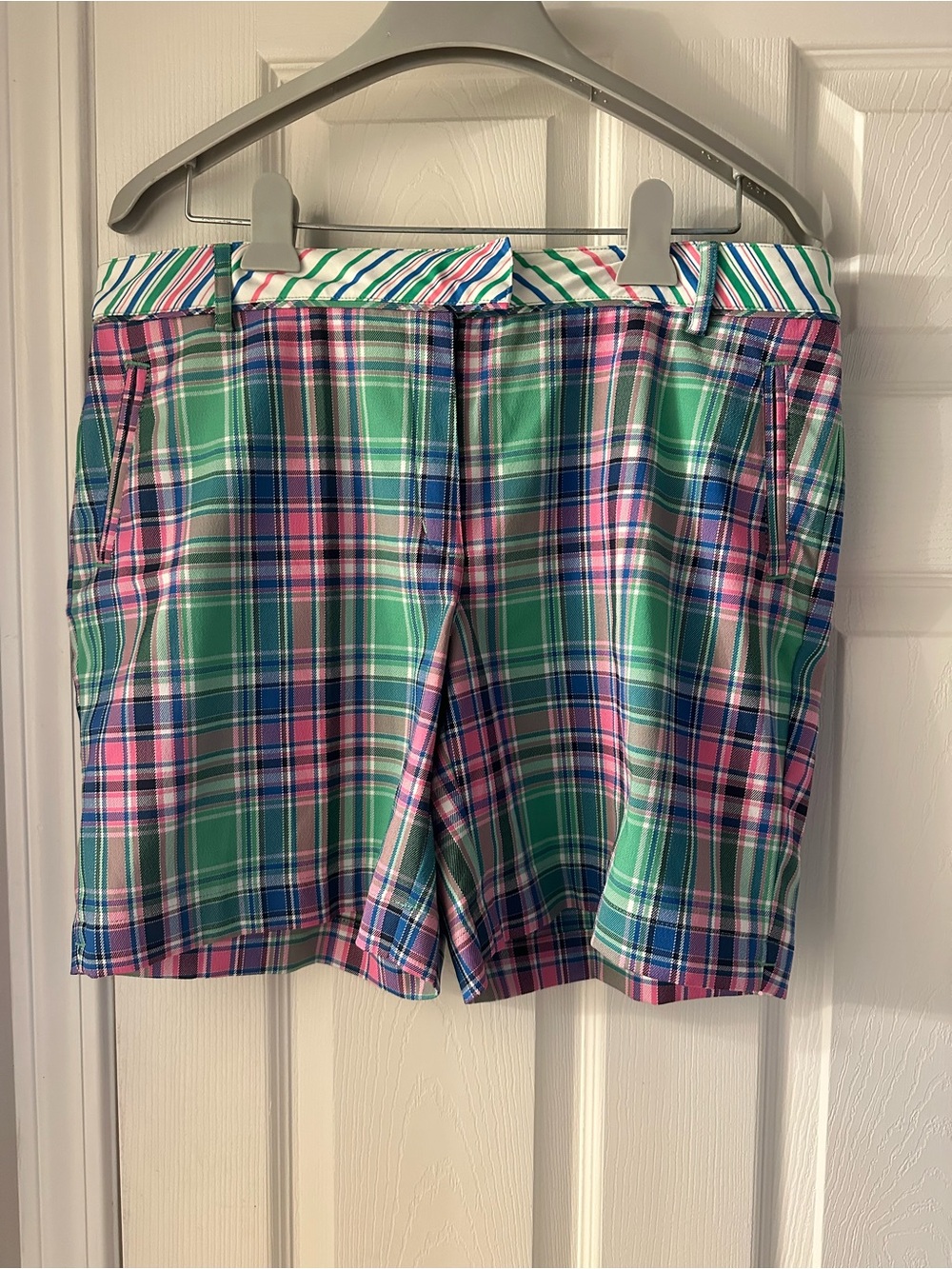 Lady Hagen Green & Pink Plaid Women's Bermuda Shorts Golf Tennis